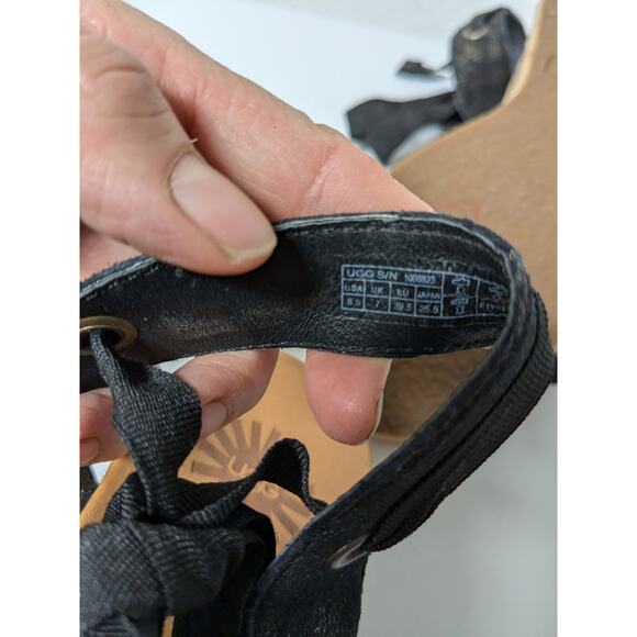 UGG black leather espadrilles wedge sandals 1006823 women's size 8.5 - Picture 9 of 14